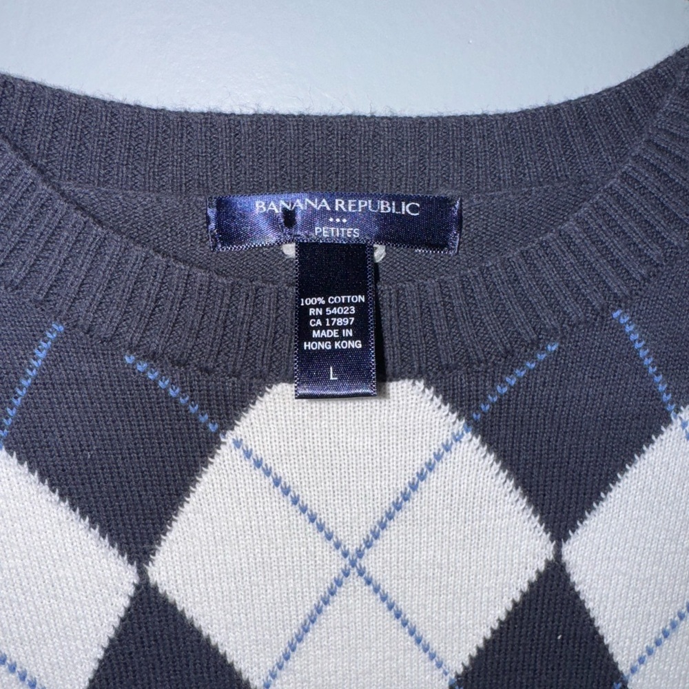 Banana Republic Sweater Top Blue and White Large Petite - Picture 3 of 3
